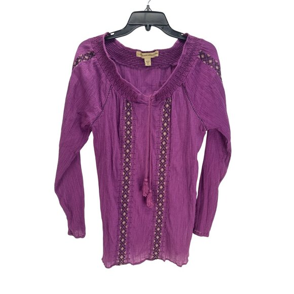 Nine West Vintage Boho Blouse Purple Embroidered XL Cotton Top - Picture 1 of 9
